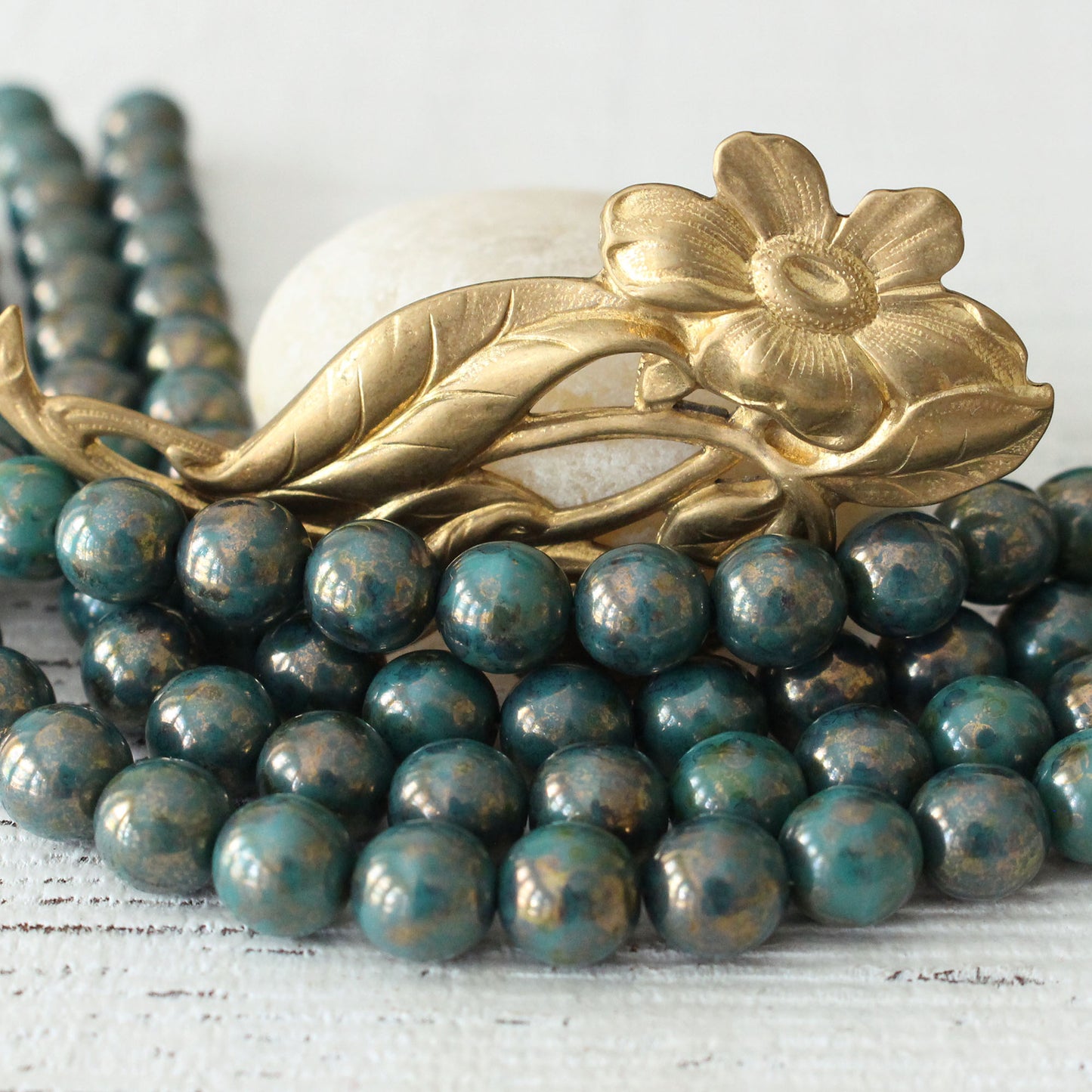 Load image into Gallery viewer, 8mm Round Glass Beads - Turquoise Bronze Picasso - 25 Beads
