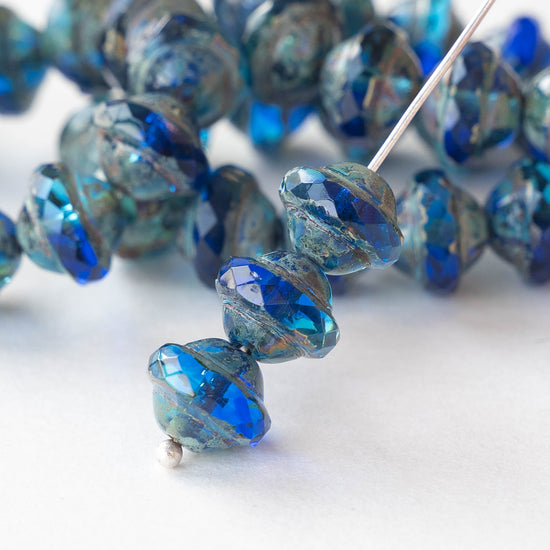 8x10mm Saturn Beads - Sapphire Blue with Picasso Edges - 10 Beads