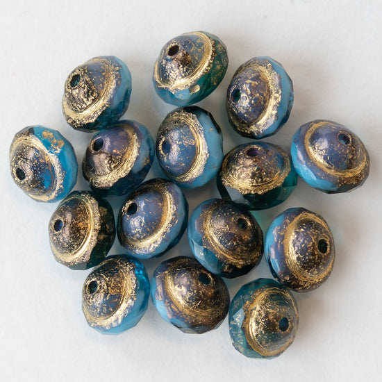 8x10mm Saturn Beads - Blue Mix Picasso Beads - 15 Beads
