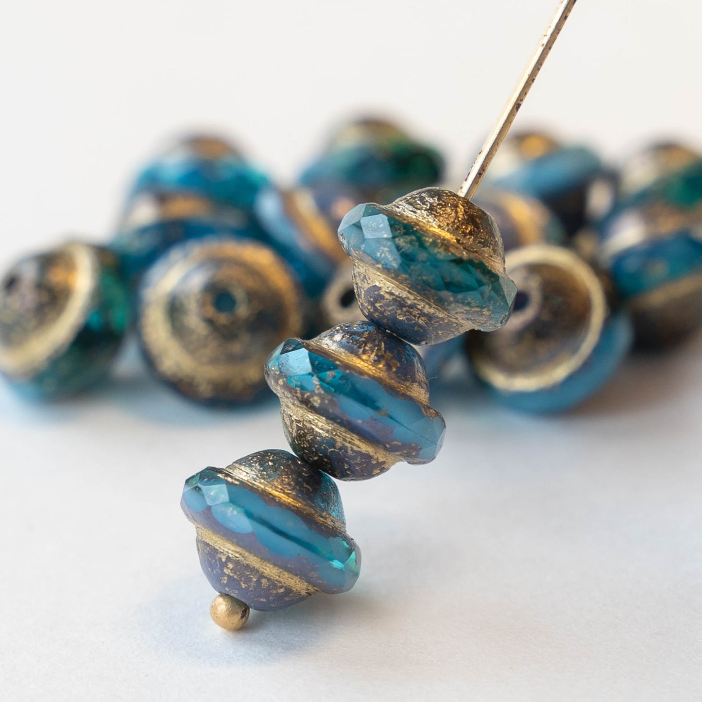 8x10mm Saturn Beads - Blue Mix Picasso Beads - 15 Beads