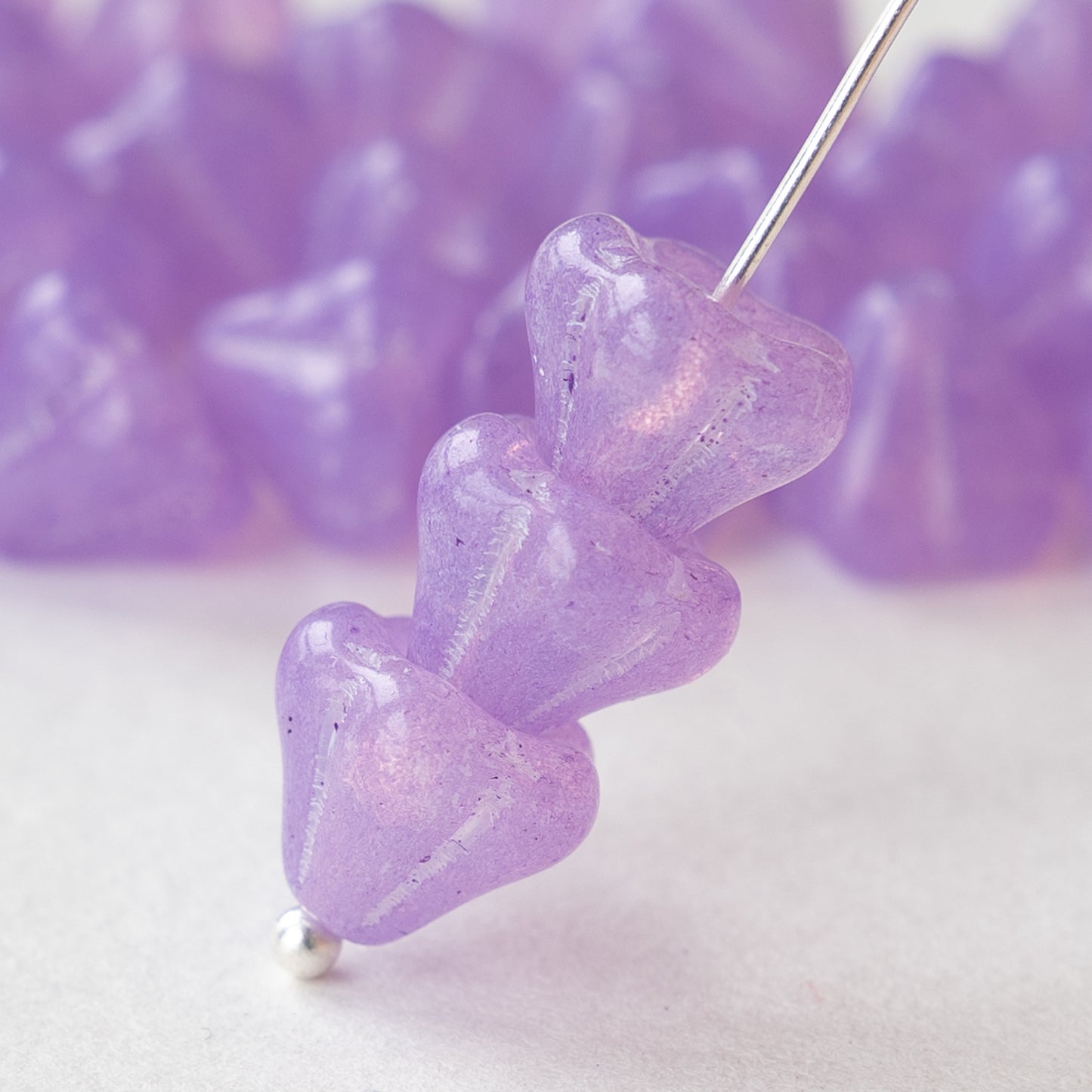 10mm Bell Flower Beads - Lavender Opaline - 20 Beads