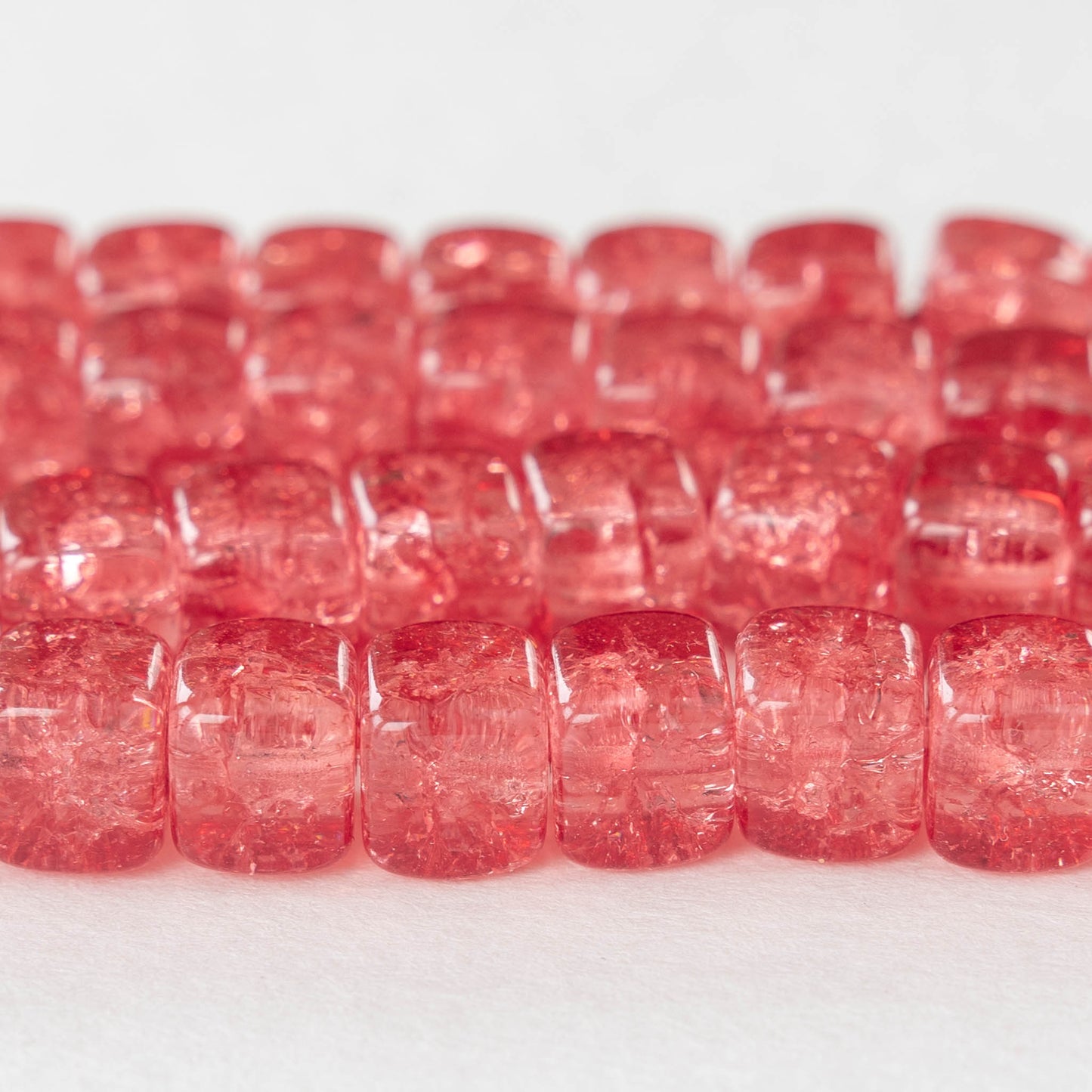 9x11mm Glass Cube Beads - Pink Crackle - 30 Beads