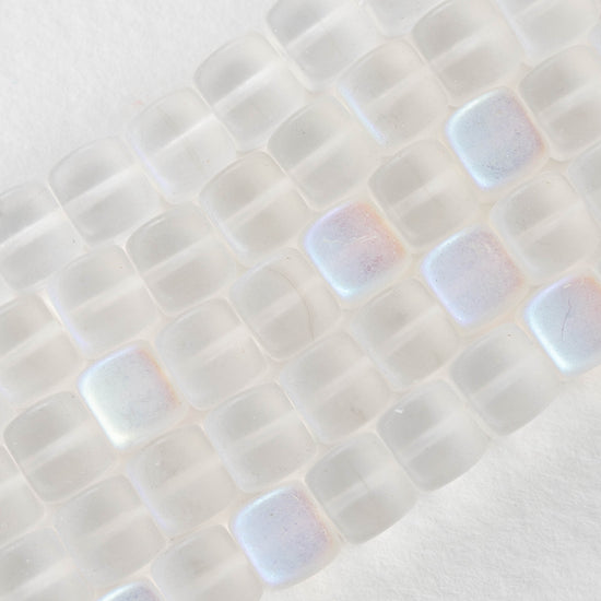 11mm Glass Cube Beads - Crystal Matte AB - 25 beads