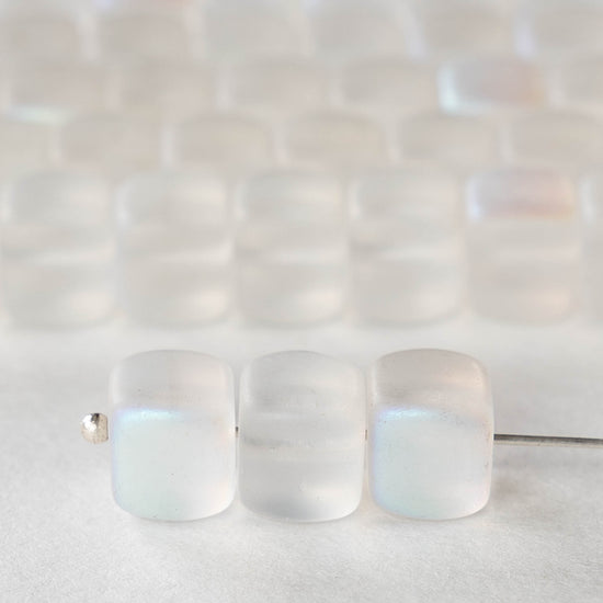 11mm Glass Cube Beads - Crystal Matte AB - 25 beads
