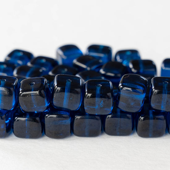 11mm Glass Cube Beads - Capri Blue - 25 beads