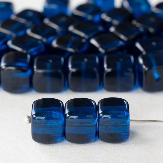 11mm Glass Cube Beads - Capri Blue - 25 beads