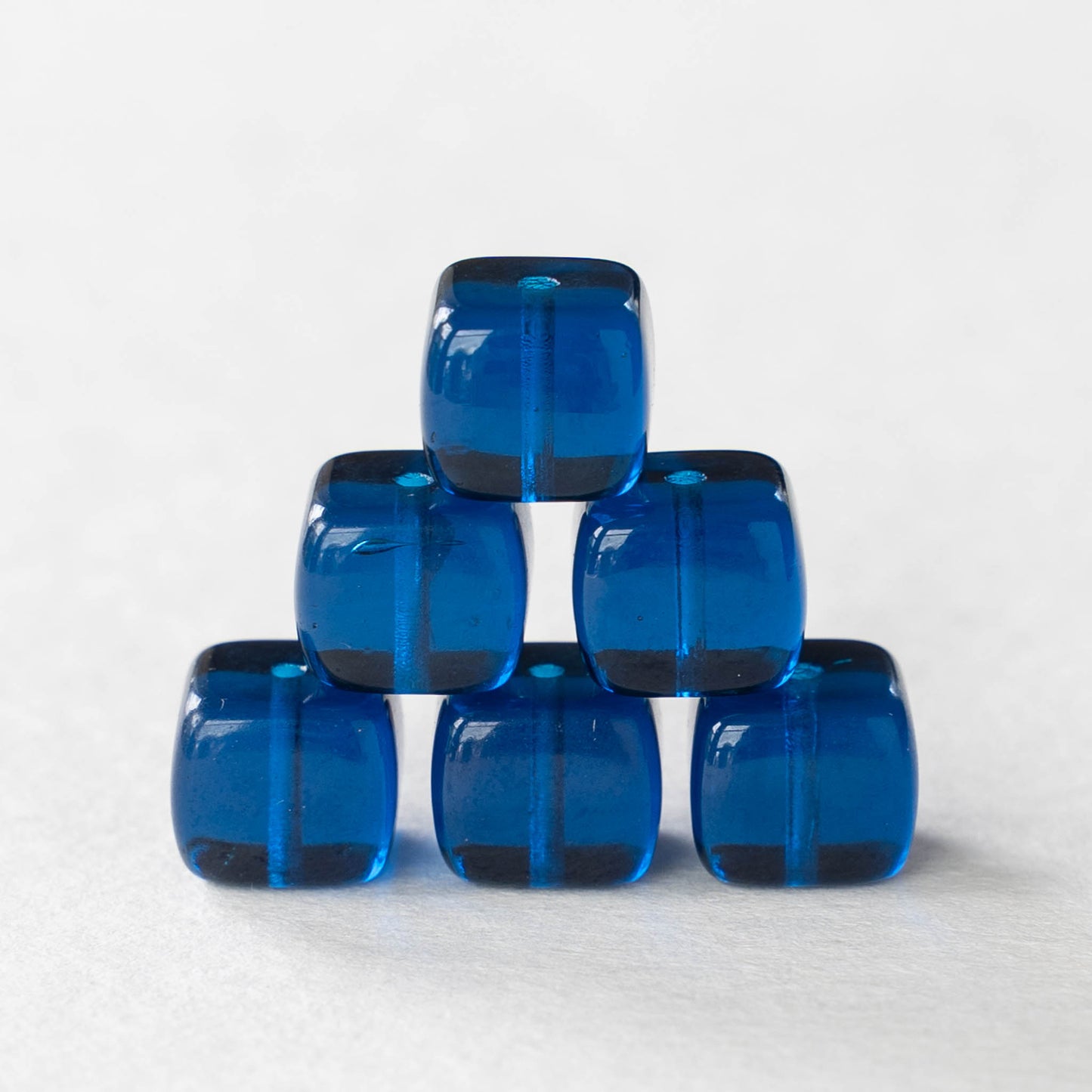 11mm Glass Cube Beads - Capri Blue - 25 beads