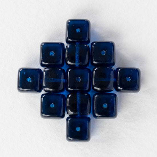 11mm Glass Cube Beads - Capri Blue - 25 beads