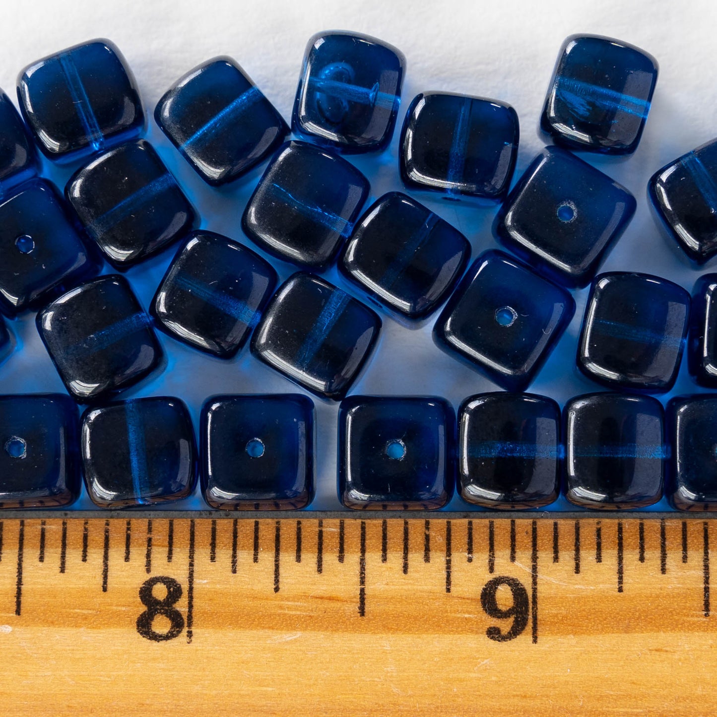 11mm Glass Cube Beads - Capri Blue - 25 beads