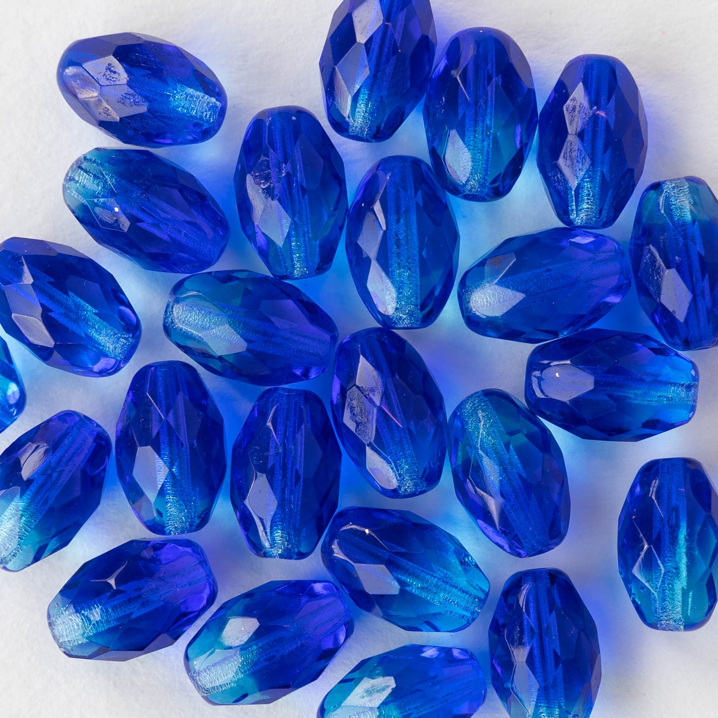8x12mm Firepolished Glass Oval Beads - Azure Blue Mix - 10 beads