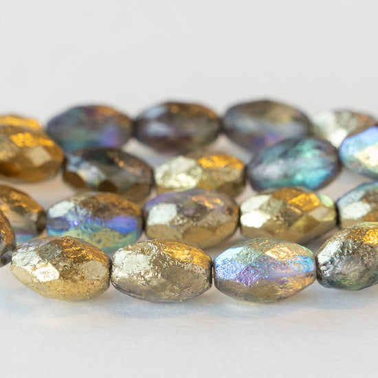 8x12mm Faceted Oval - Etched Gold with an AB Finish - 12