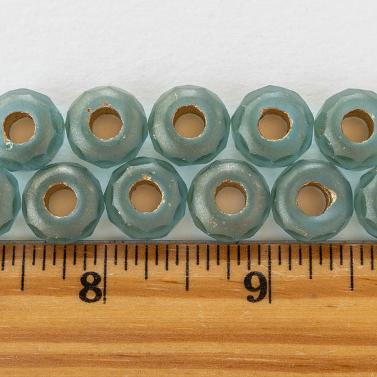 Load image into Gallery viewer, 8x12mm Roller Beads  - Gold Lined Aqua Matte - 15 beads
