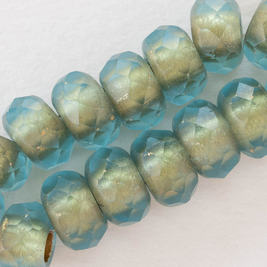 Load image into Gallery viewer, 8x12mm Roller Beads  - Gold Lined Aqua Matte - 15 beads
