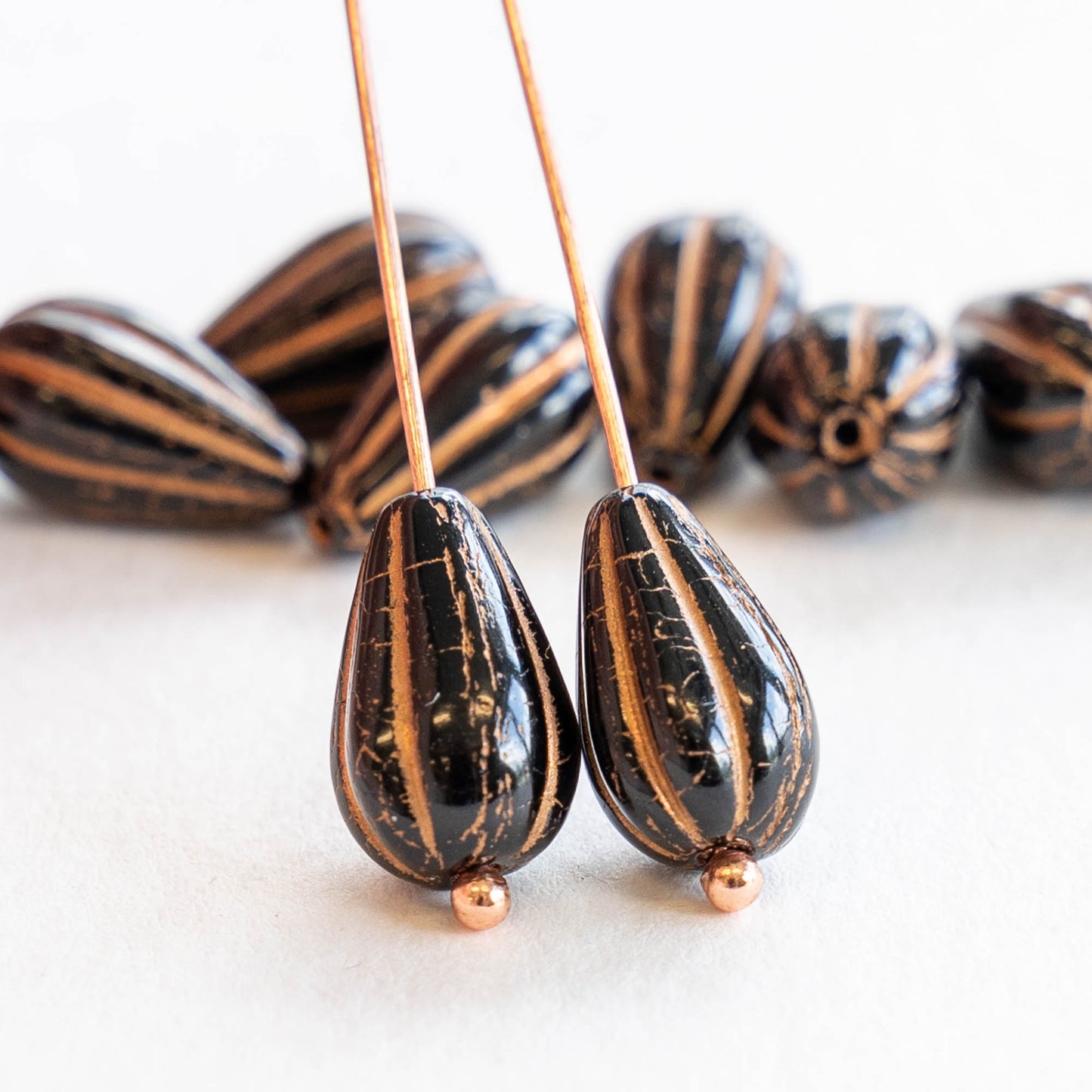 8x13mm Melon Drop - Black with Bronze Wash - 10 Beads
