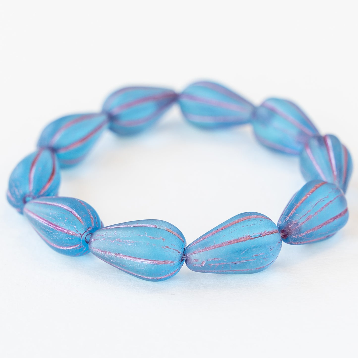 8x13mm Melon Drop - Blue with Pink Wash - 10 beads