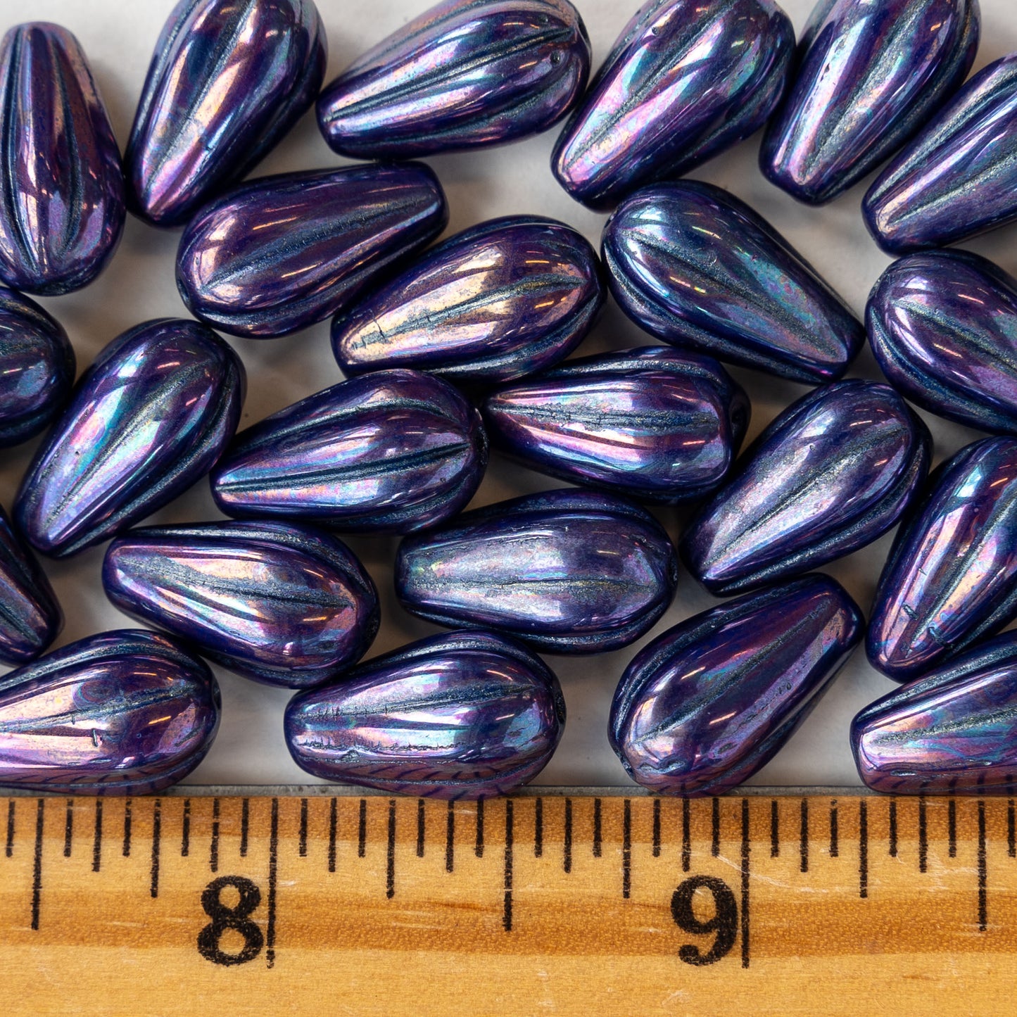 8x15mm Melon Drop - Purple Blue - 10 Beads