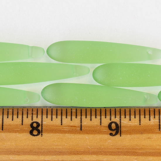 Load image into Gallery viewer, 8x37mm Frosted Glass Top Drilled Drops - Summer Green - 4 Beads
