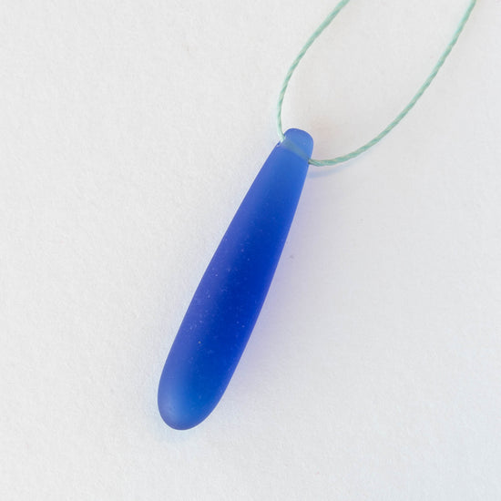 8x37mm Frosted Glass Top Drilled Drops - Cobalt Blue - 4 Beads