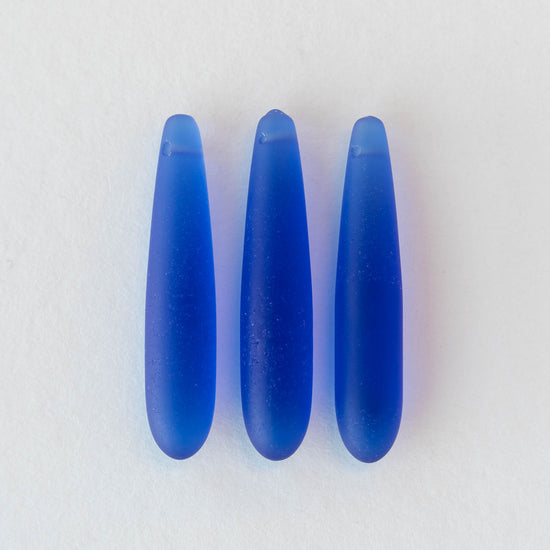 8x37mm Frosted Glass Top Drilled Drops - Cobalt Blue - 4 Beads