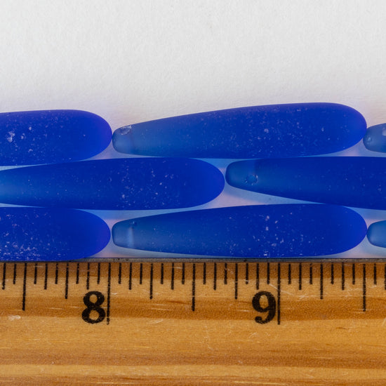 8x37mm Frosted Glass Top Drilled Drops - Cobalt Blue - 4 Beads