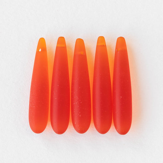 8x37mm Frosted Glass Top Drilled Drops - Orange - 10 Beads