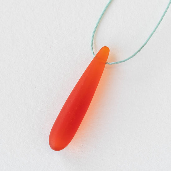 8x37mm Frosted Glass Top Drilled Drops - Orange - 10 Beads