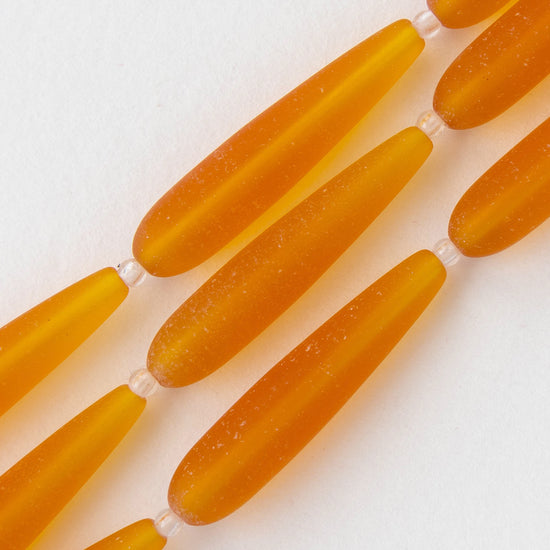 8x38mm Frosted Glass Long Drill Drops - Light Orange - 10 Beads