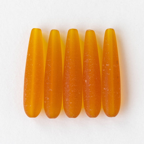 8x38mm Frosted Glass Long Drill Drops - Light Orange - 10 Beads