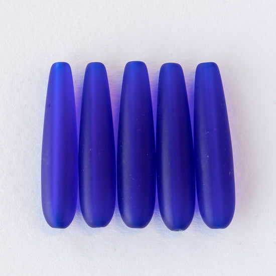 8x38mm Frosted Glass Long Drill Drops - Cobalt Blue - 10 Beads