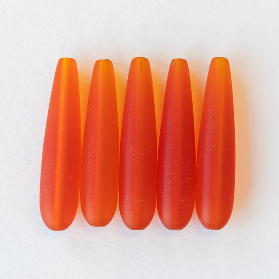 8x38mm Frosted Glass Long Drill Drops - Dark Orange - 10 Beads