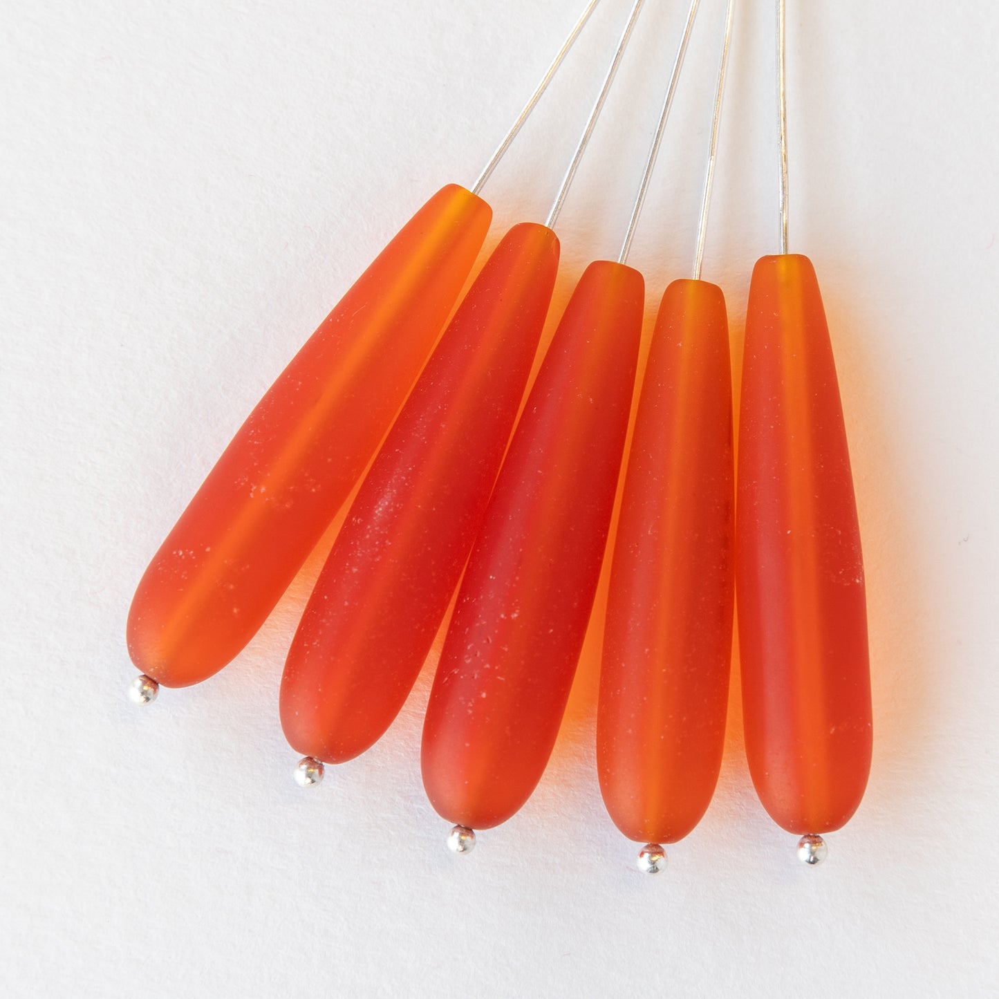 8x38mm Frosted Glass Long Drill Drops - Dark Orange - 10 Beads