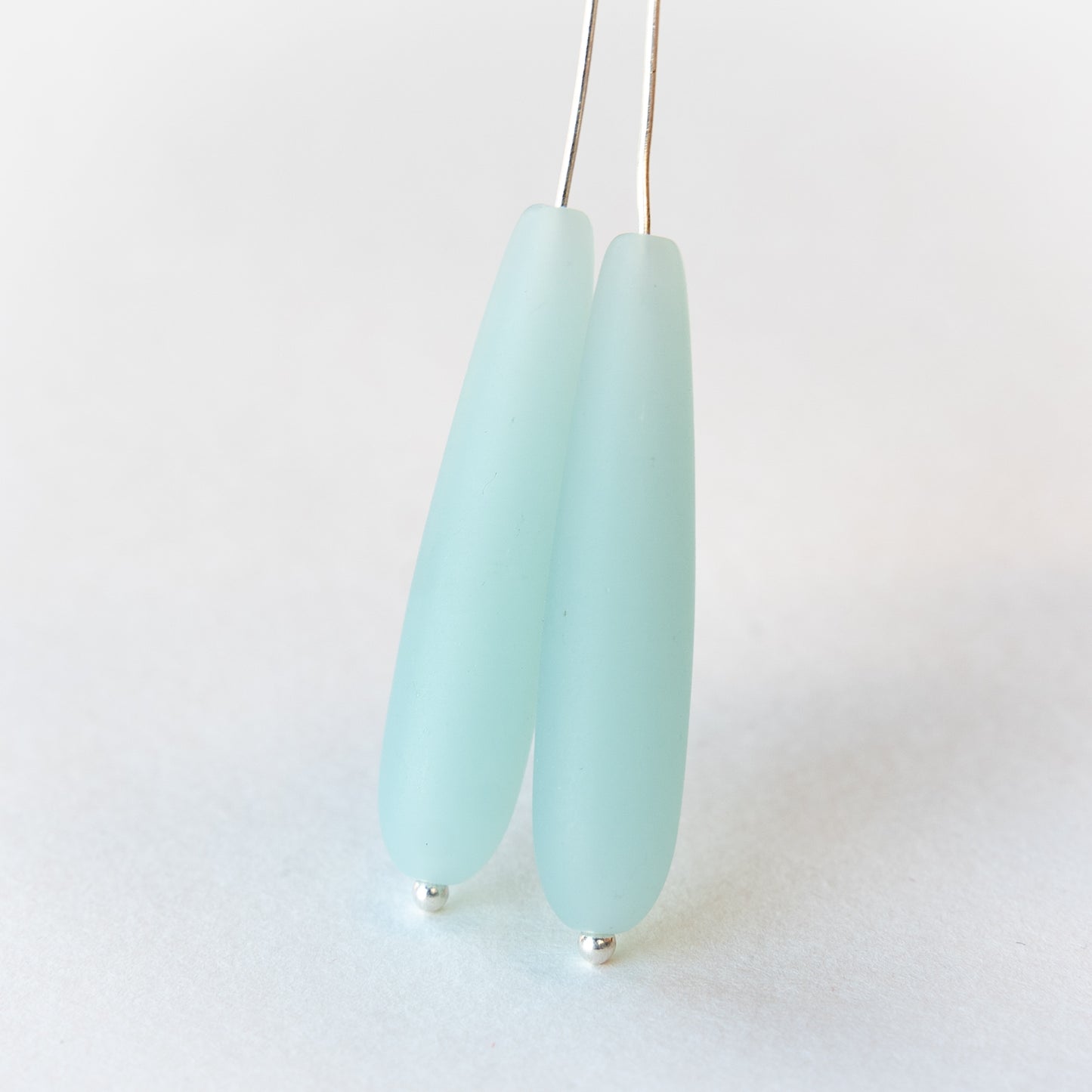 8x38mm Frosted Glass Long Drill Drops - Opaque Aqua - 10 Beads