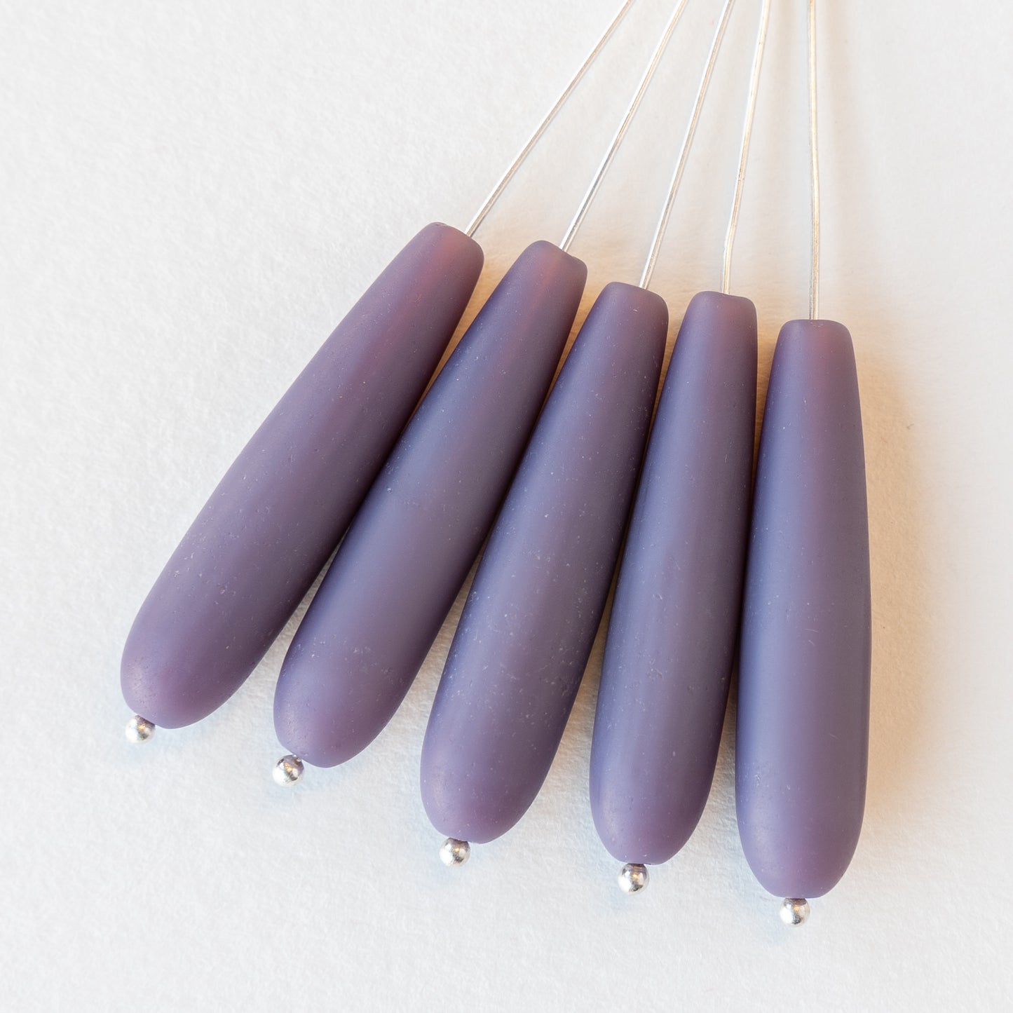 8x38mm Frosted Glass Long Drill Drops - Opaque Lilac Purple - 10 Beads