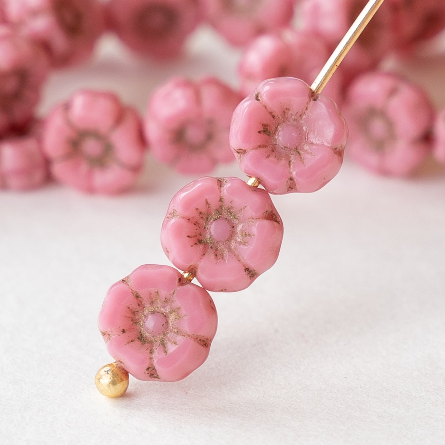 Load image into Gallery viewer, 7mm Glass Flower Beads - Dusty Pink Rose - 12 Beads
