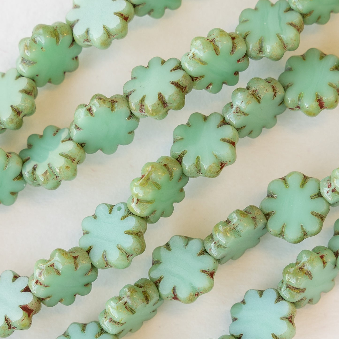 Load image into Gallery viewer, 9mm Table Cut Flower Bead - Opaque Seafoam - 15 Beads
