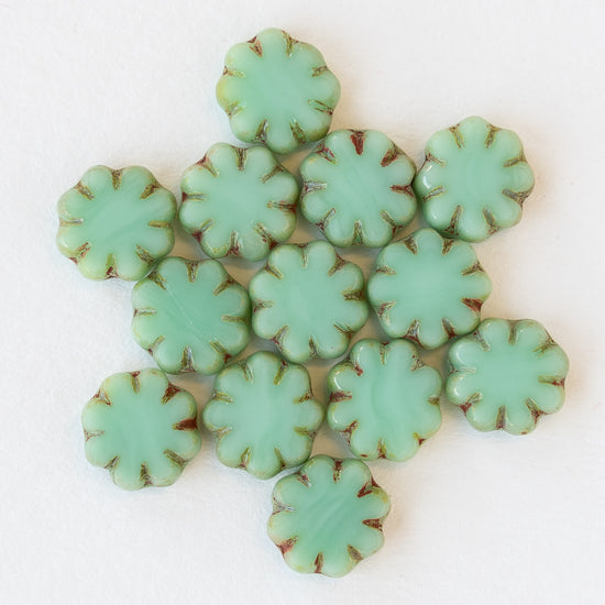 Load image into Gallery viewer, 9mm Table Cut Flower Bead - Opaque Seafoam - 15 Beads
