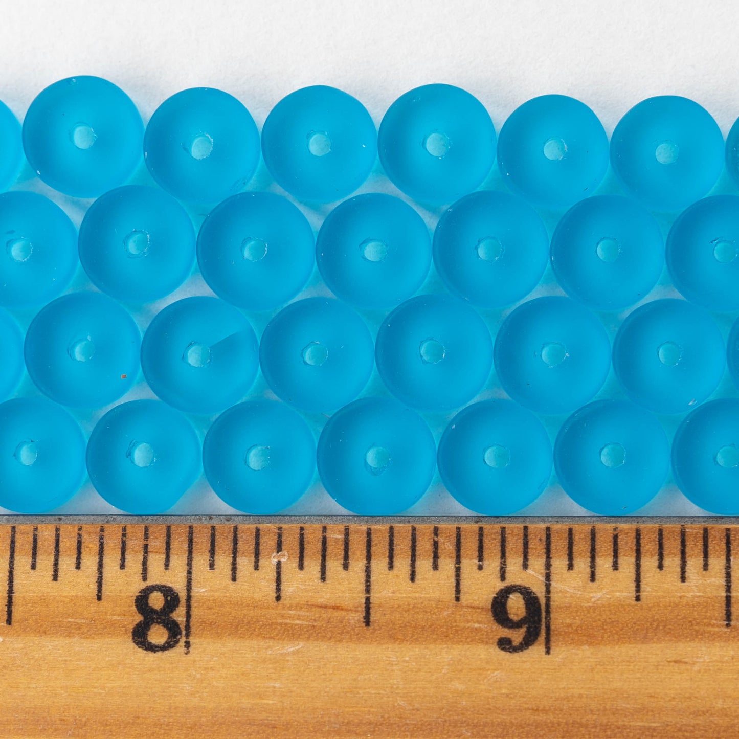 9mm Frosted Glass Heishi Beads - Aqua - 72 Beads