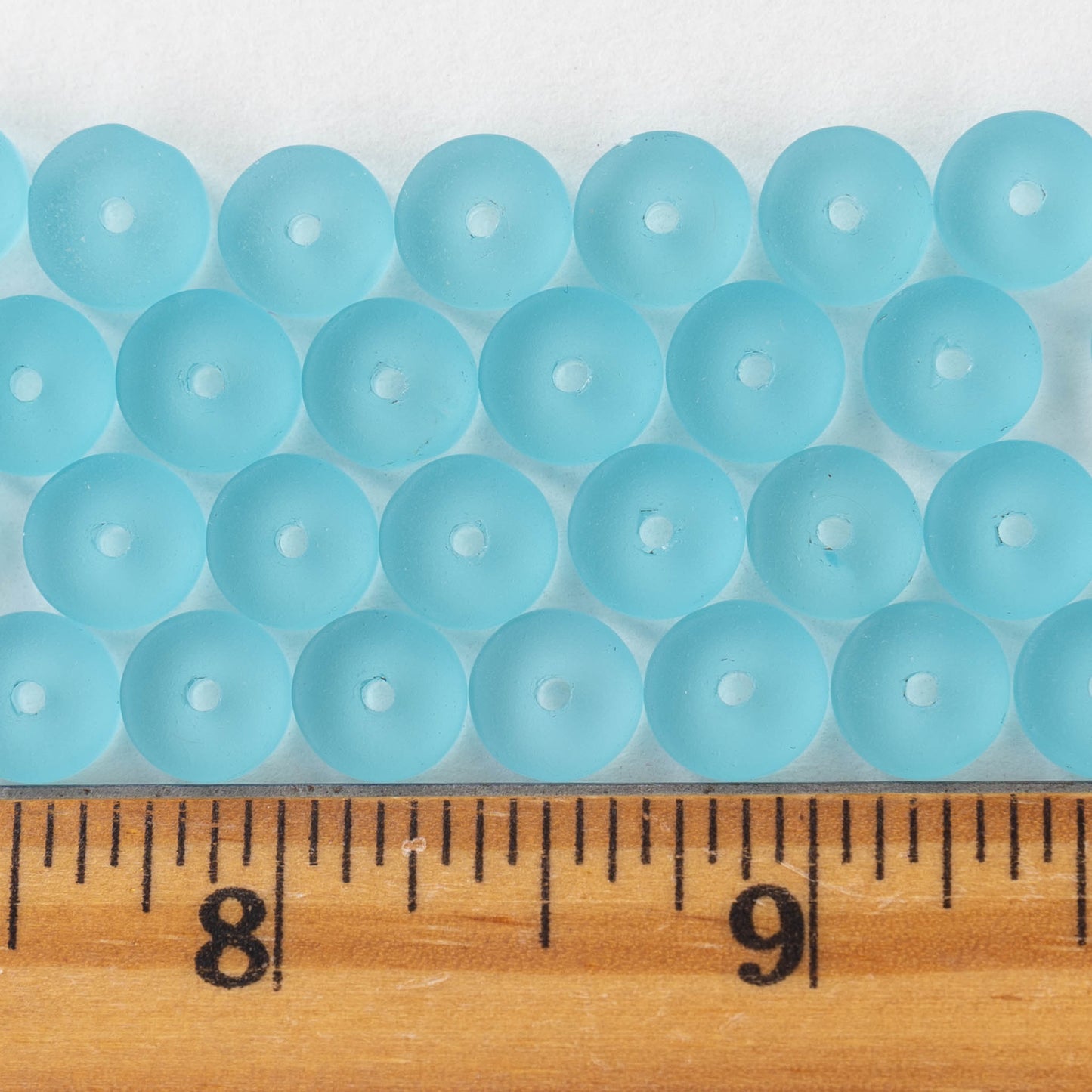 9mm Frosted Glass Heishi Beads - Light Aqua - 72 Beads