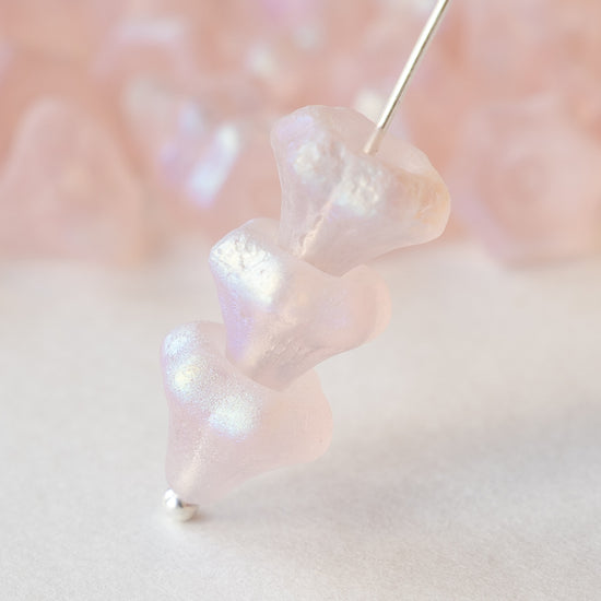 9mm Bell Flower Beads - Pink Matte AB - 10 beads