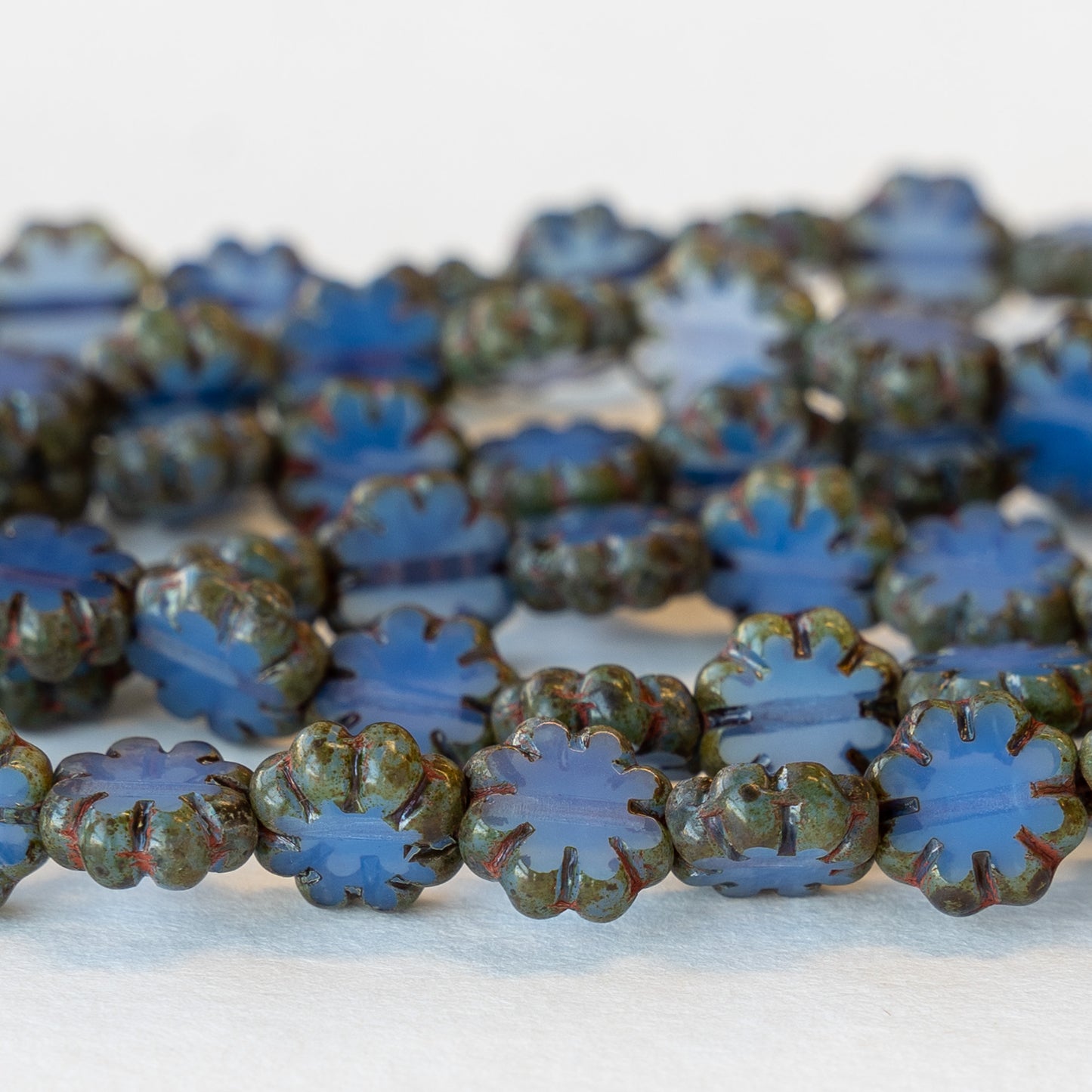 9mm Glass Flower Beads - Cornflower Blue Picasso Beads - 15 Beads