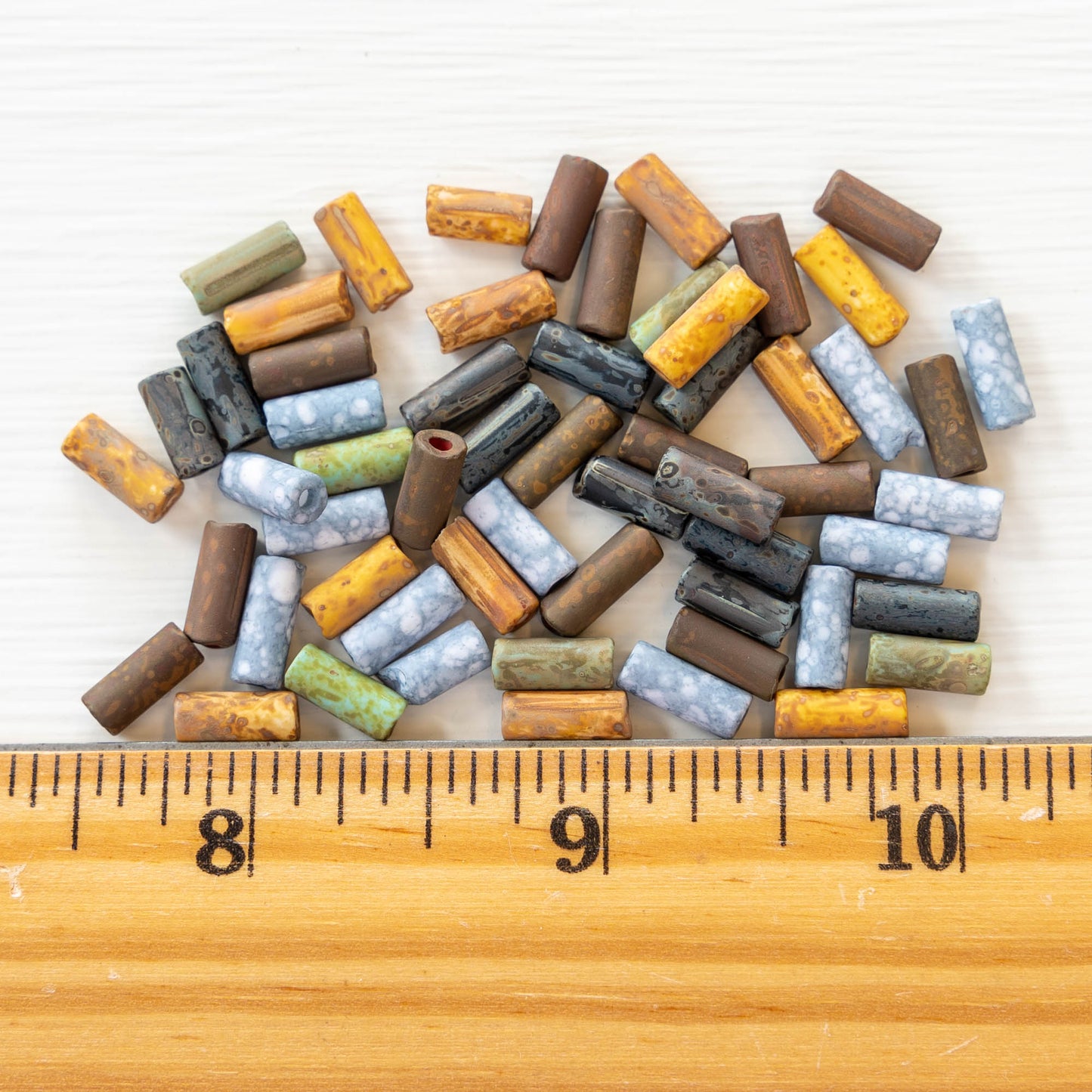 9x4mm Glass Tube Beads - Matte Mixed Colors - 20 or 60 Inches