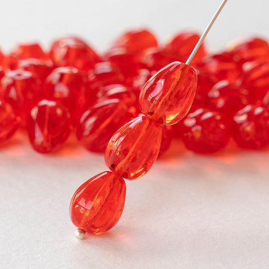 9x11mm Glass Melon Teardrops - Red - 20 beads