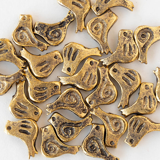 12mm Little Birdie Bead - Antiqued Gold - 4 Birds