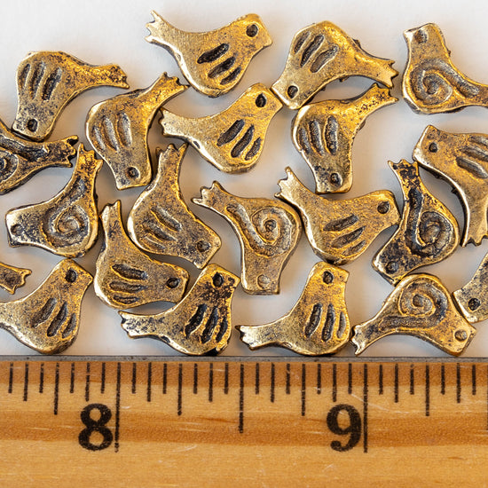 12mm Little Birdie Bead - Antiqued Gold - 4 Birds