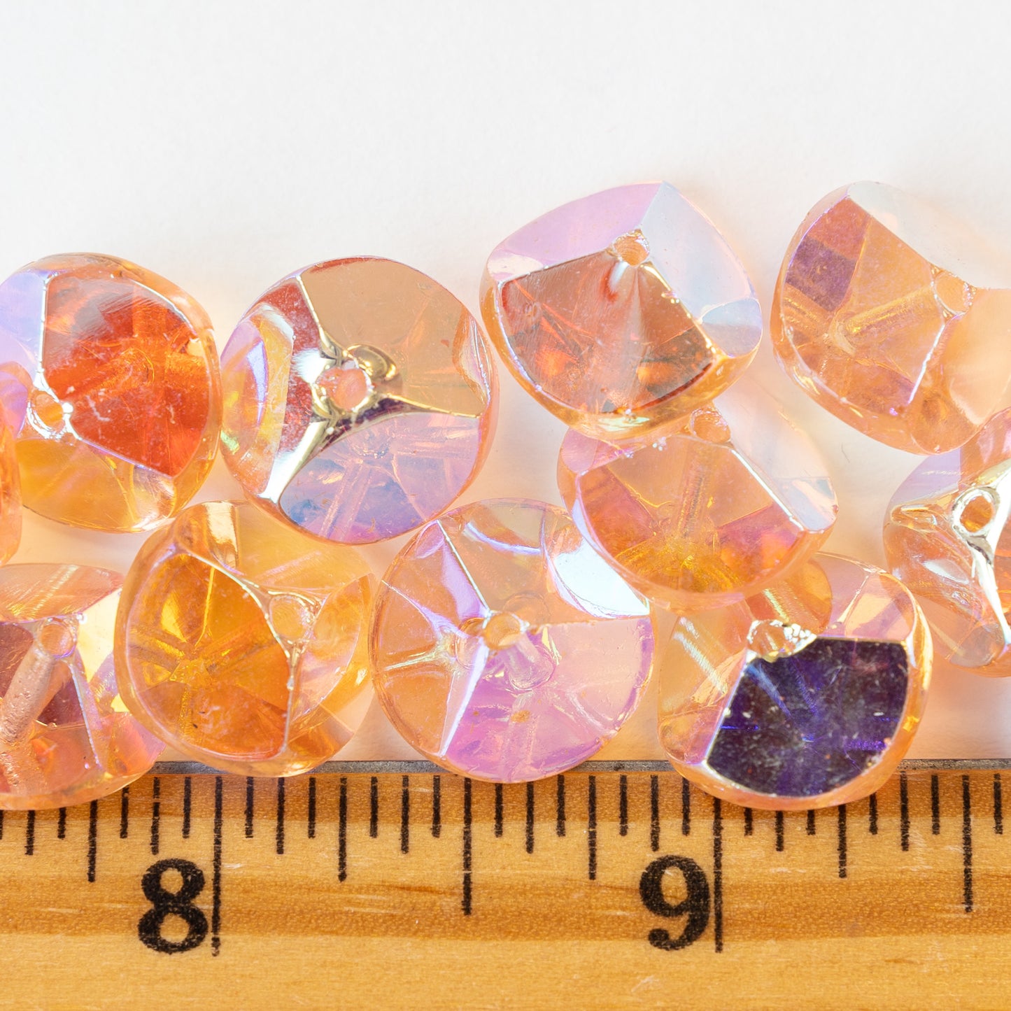 15mm Special Cut Beads - Peachy Pink AB - 2 beads