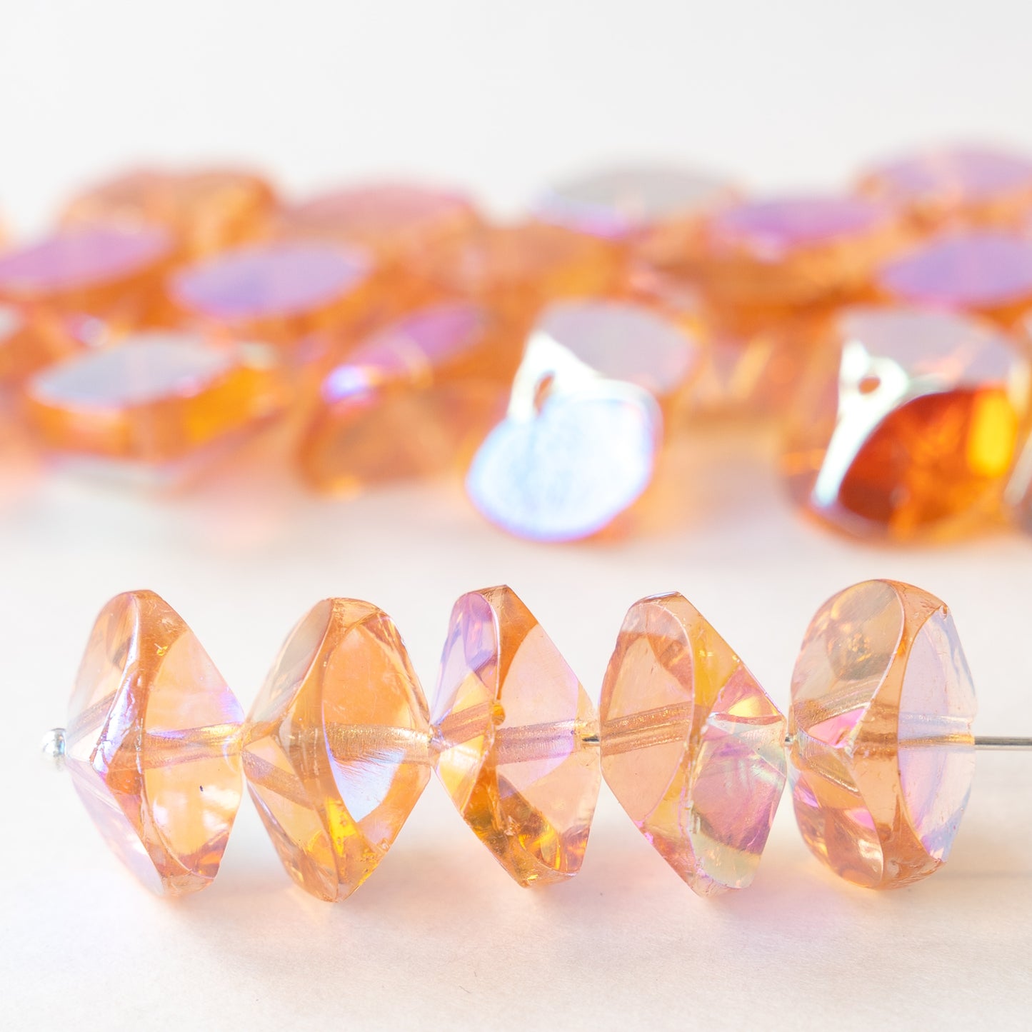 15mm Special Cut Beads - Peachy Pink AB - 2 beads