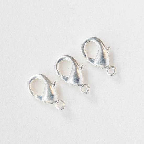 15mm lobster Clasp - Silver Plate - 2 or 6 Clasps