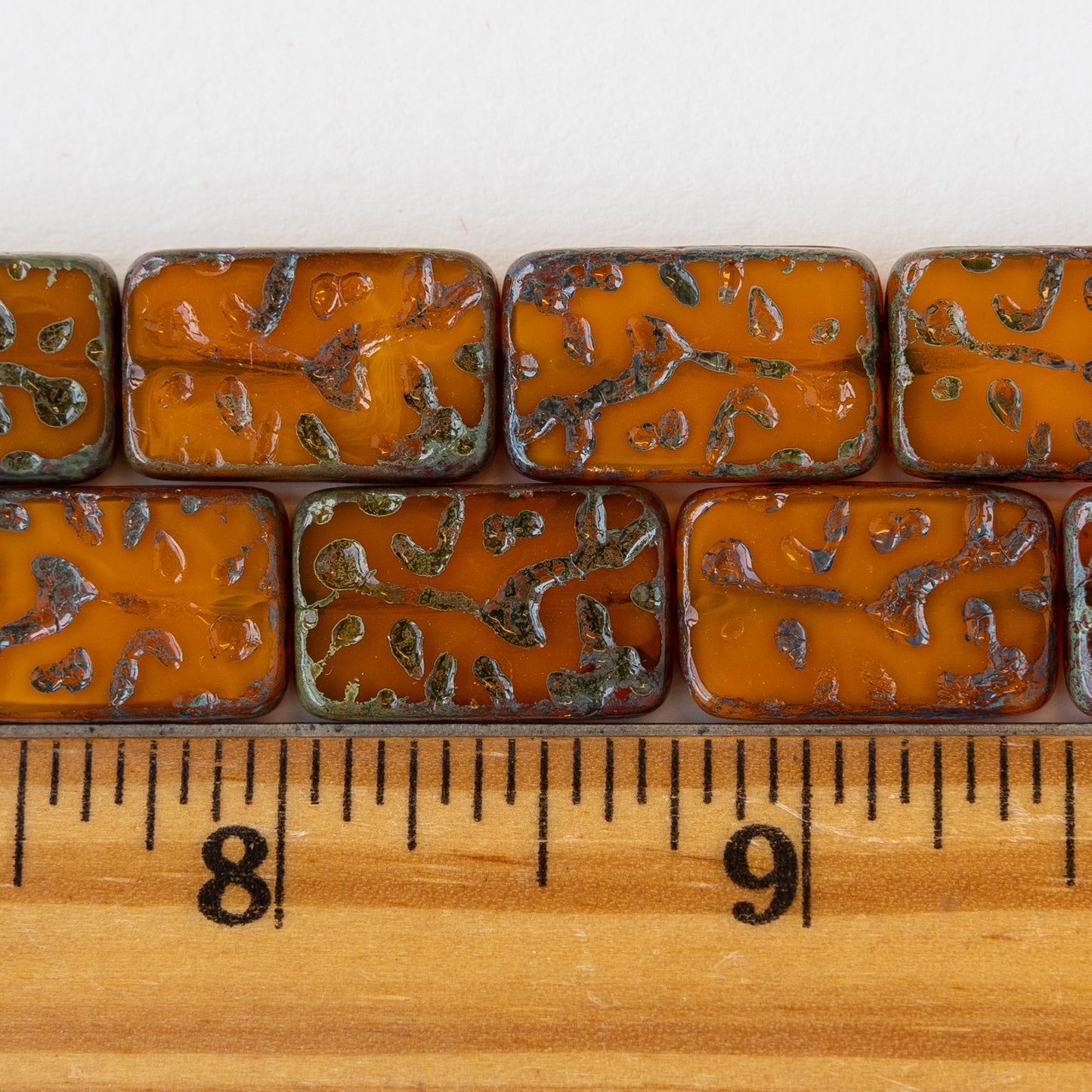 Load image into Gallery viewer, 19mm Groovy Rectangle - Orange Opaline - 10 Beads
