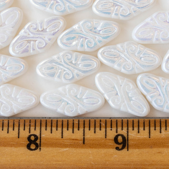 9x19mm Arabesque Beads - Pearly White - 10 or 30