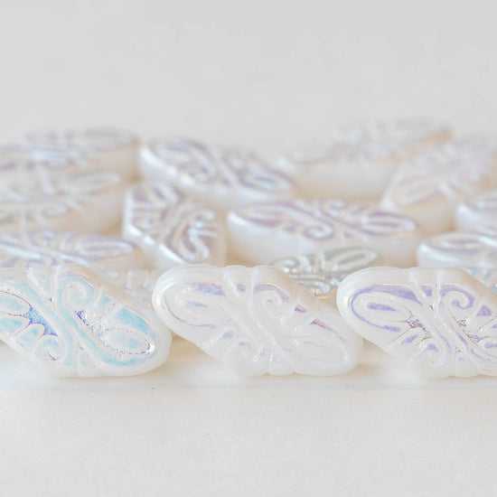 9x19mm Arabesque Beads - Pearly White - 10 or 30